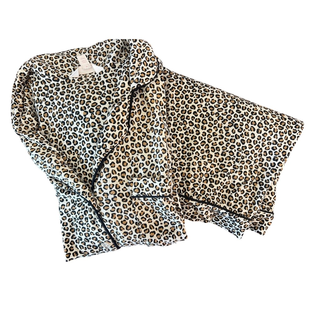 Secret Treasures Womens Leopard Print Pajama Set Large Beige Short Sleeve Crop